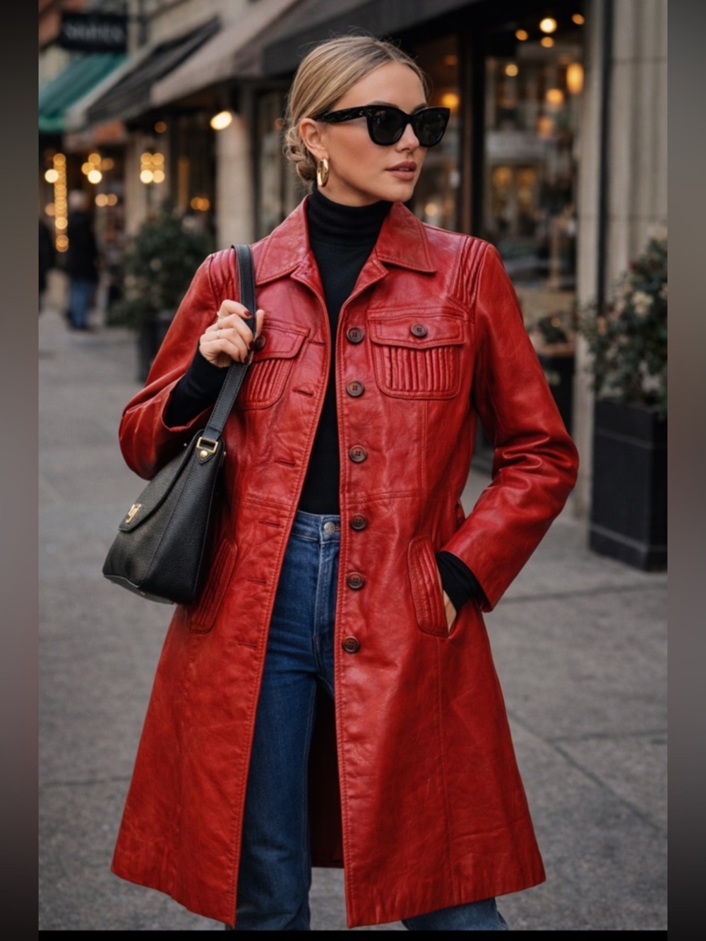 Vintage Red genuine Leather trench  Coat by Meyer Jonasson for Suburban Heritage
